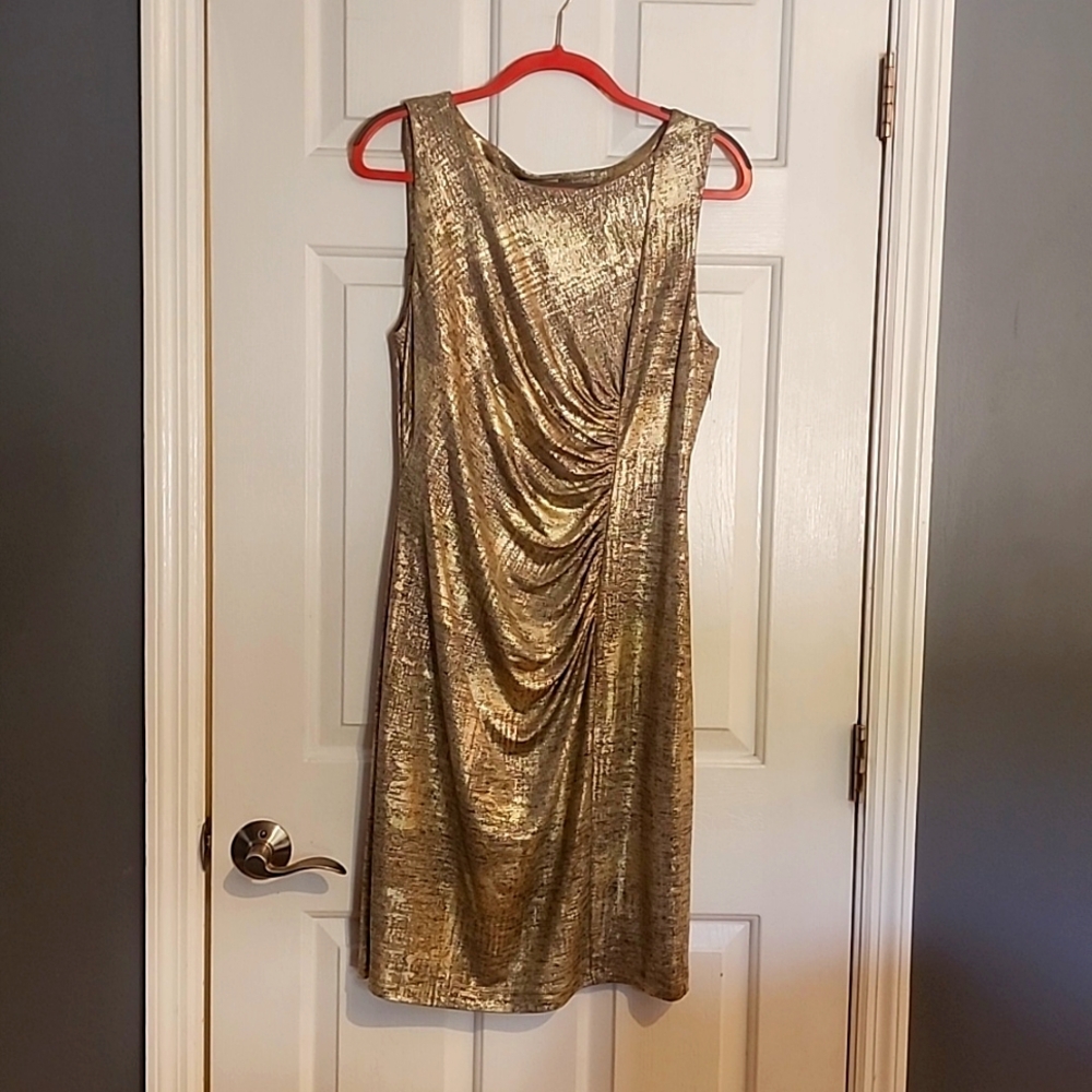 Calvin Klein Gold Metallic Cocktail Dress Sz 12